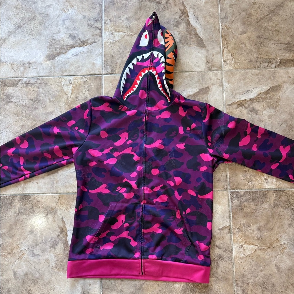 Bape Pink and Purple Camo Shark Hoodie